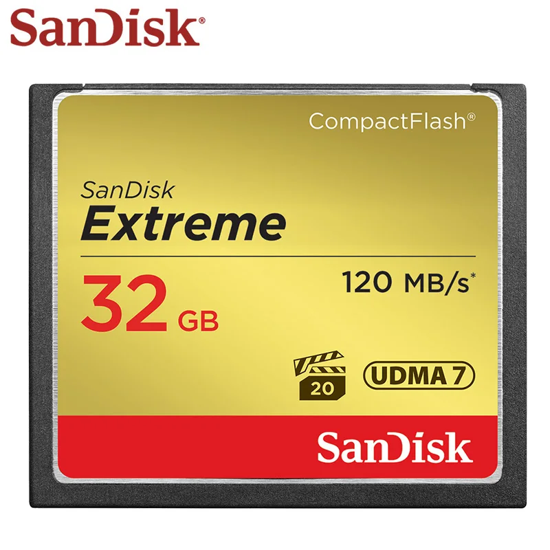 Двойной Флеш-накопитель SanDisk Memory Card Extreme Compact Flash карта 16 Гб оперативной памяти, 32 Гб встроенной памяти, 64 ГБ 128 ГБ карта CF VPG-20 120 МБ/с. для богатых 4K и записи видео в формате Full HD