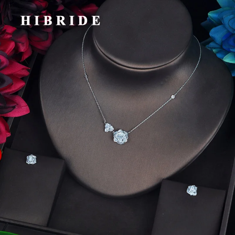 HIBRIDE Classic Flower Pendant Jewelry Sets For Women Dress Accessories Pendientes Luxury Jewelry Set Aretes de mujer N-625