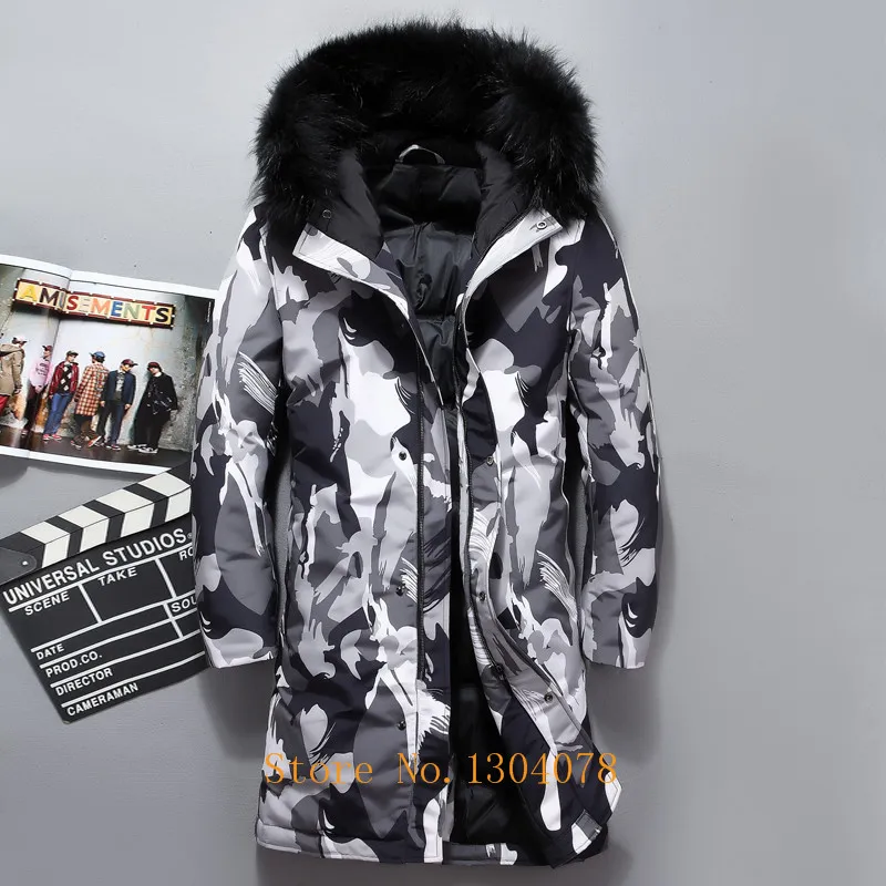 30 C русские зимние камуфляжные мужские зимние куртки с меховым воротником, длинное пальто для мужчин Tace& Shark, длинная мужская куртка на белом утином пуху 4XL