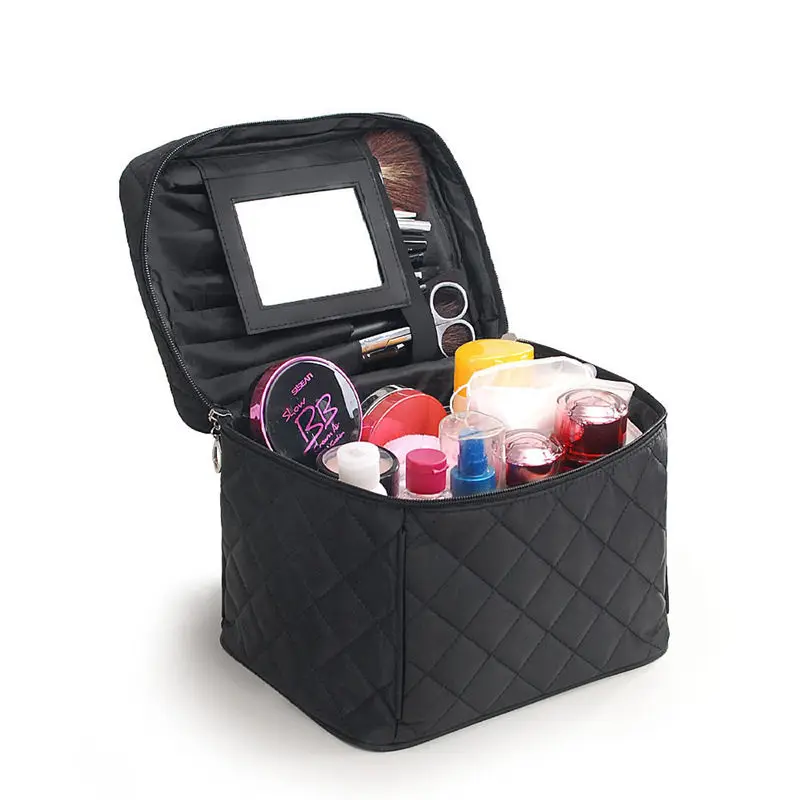 

Women Large Capacity Professional Makeup Organizer Fashion Toiletry Cosmetic Bag Multilayer Storage Box With Mirror