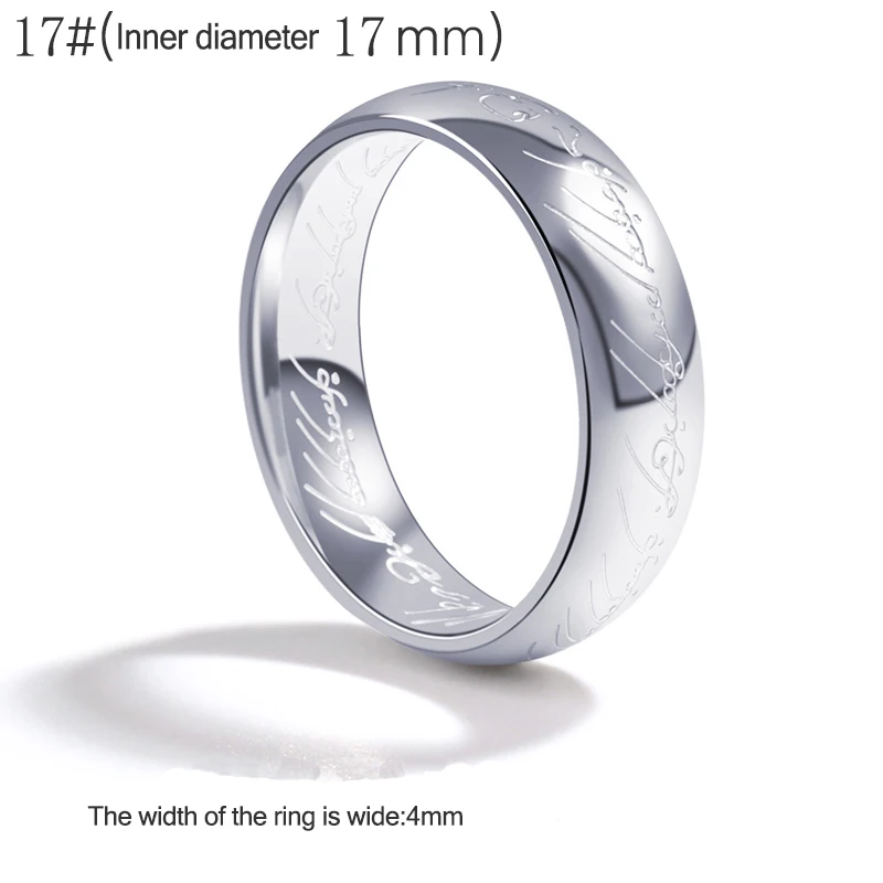 Обручальные кольца с гравировкой из титановой стали, подарок для родителей на помолвку, парные кольца Хоббита, ювелирные изделия из фильма - Цвет основного камня: Platinum