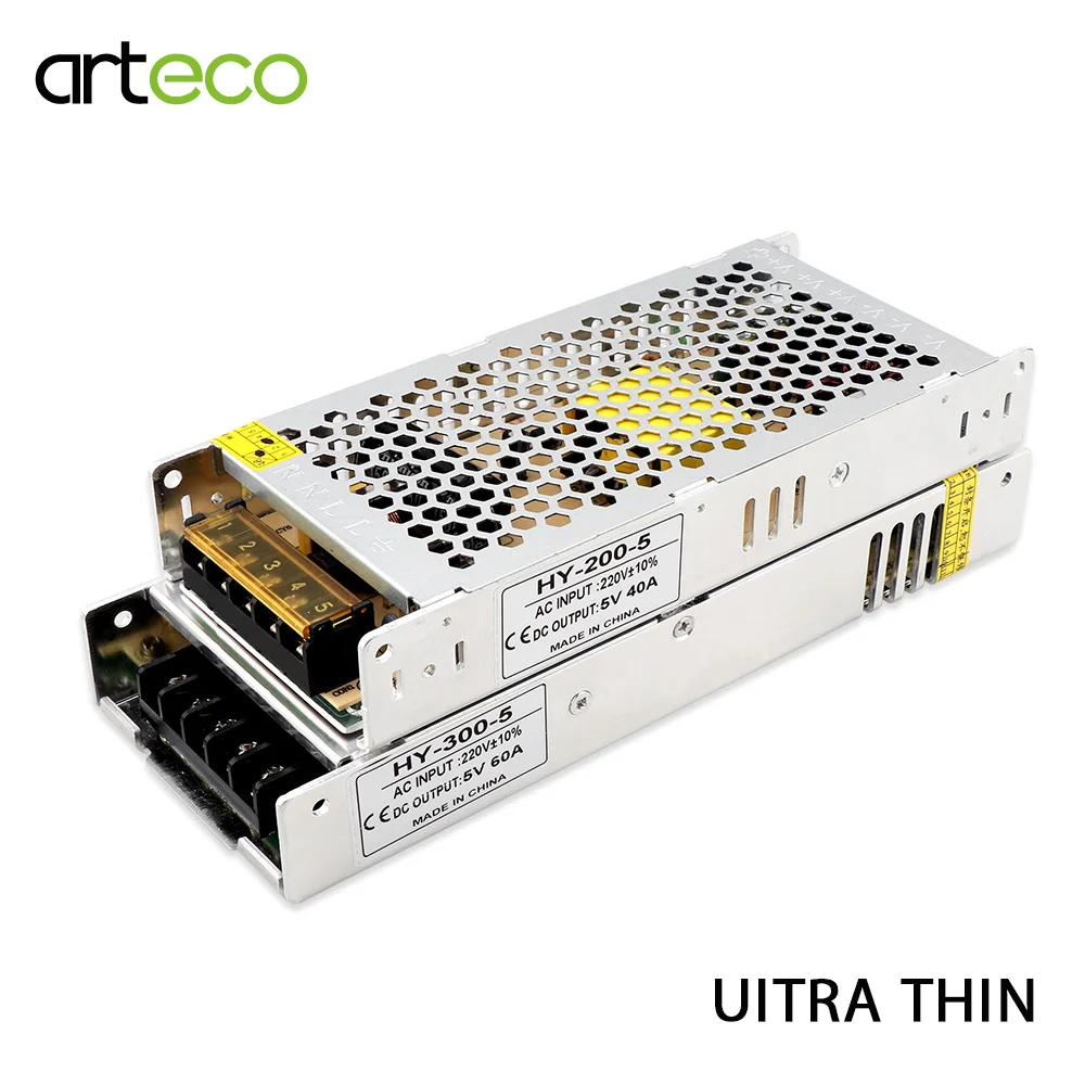 Ультра тонкий 5V 40A 200W 60A 300W Светодиодный источник питания 3 см толстый