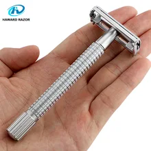 HAWRAD, двойная Бритва для мужчин, 1 Серебристая бритва и 10 двойных лезвий, Мужская безопасная бритва, бритва для бритья