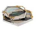 Schmuck Lagerung Box Tee Tablett Glas Platten Mit Berg Muster Tablett Gold Rand Geschenk-in Aufbewahrungsboxen & Behälter aus Heim und Garten bei