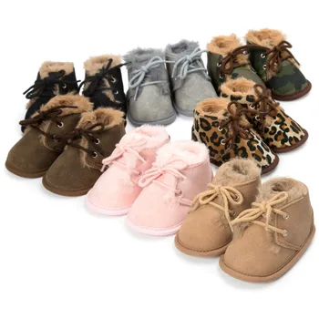 

Cute Baby Boys Girls Solid Lace-Up Baby First Walkers Boots Cross-tied Winter Baby Shoes Keep Warm Baby Plush Boots