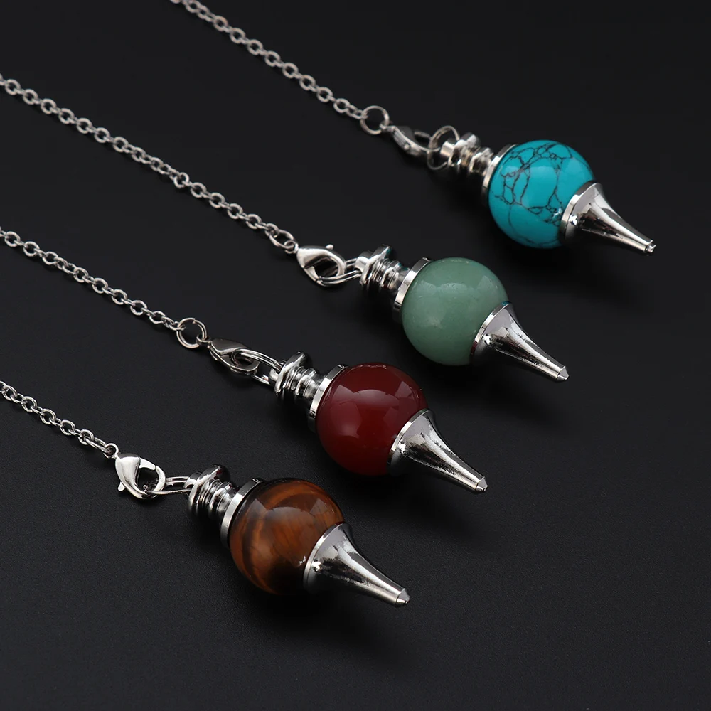 

Balance Reiki Tiger Eye Pendulum Natural Stone Crystal Red Agates Pendulum Circular Cone Charm Pendant for Men Women Divination