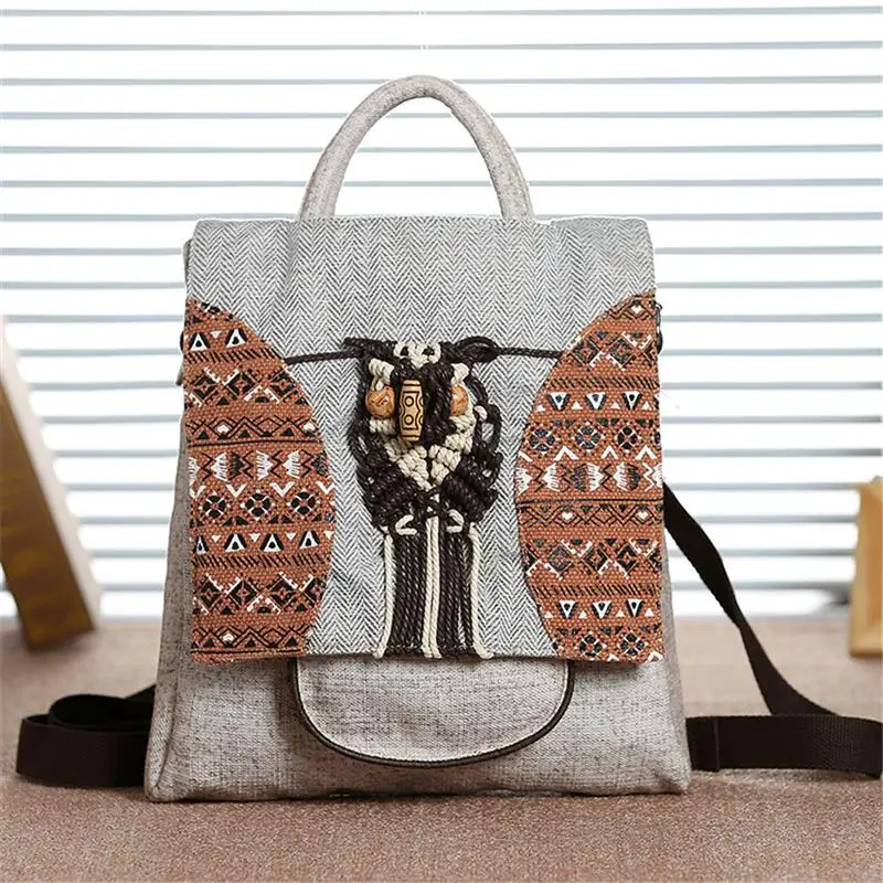 Винтажный мини-рюкзак для женщин, женские брезентовые маленькие рюкзаки ручной работы с бисером для девочек-подростков, женская сумка через плечо Mochila - Цвет: light grey