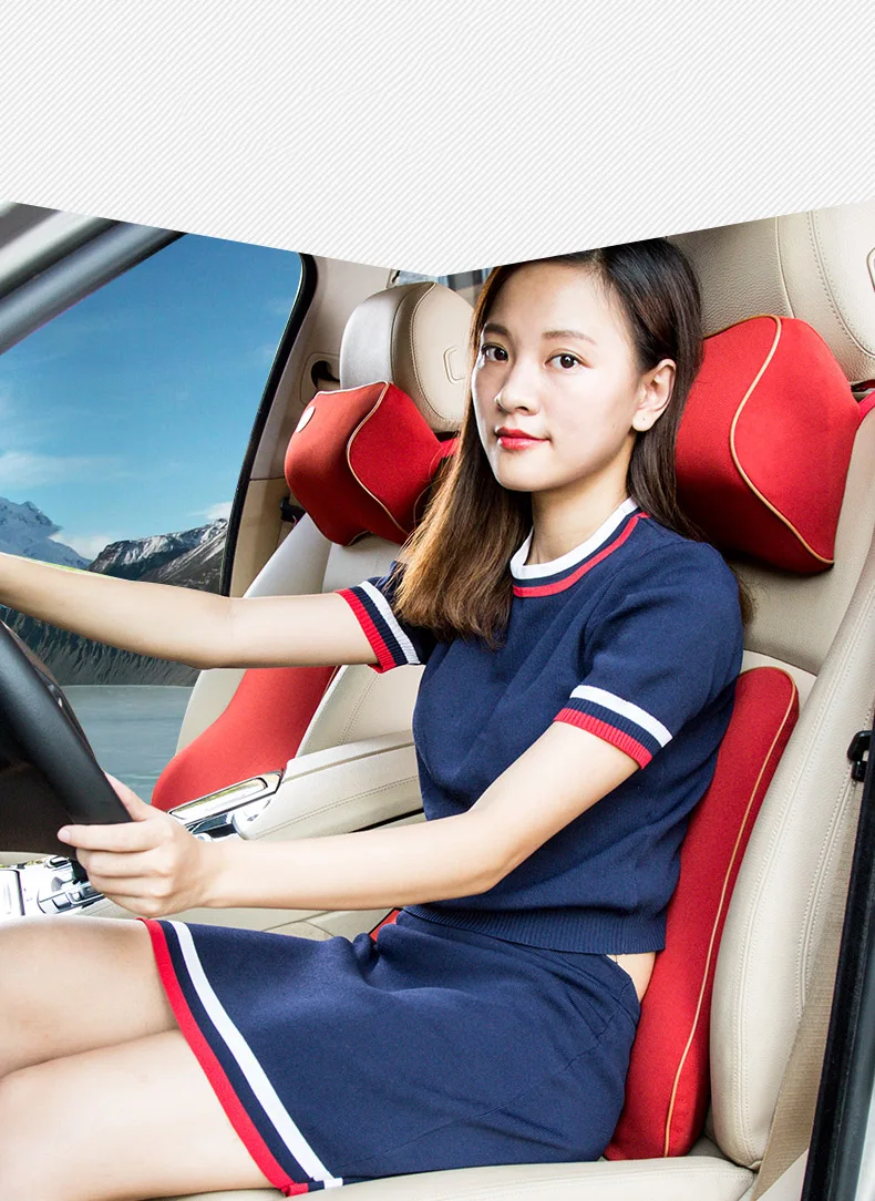 

1 Set 2Pcs Universal Use Car Cushion Memory Cotton Soft Fabric Foam Neck Pillow Headrest Lumbar Support car accessories styling