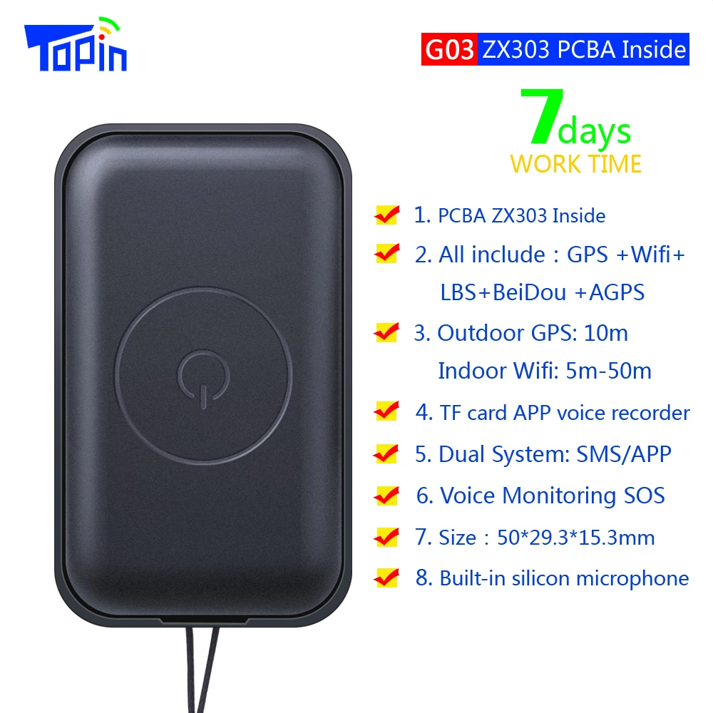 TOPIN G03 Mini GPS Tracker Wifi LBS GPS Locator  APP Tracking Voice