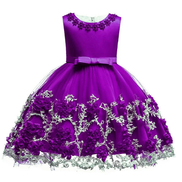 Новое платье с объемными цветами и лепестками для маленьких девочек, платье-пачка украшенное жемчугом, вечерние Детские торжественные платья принцессы, платье принцессы для девочек, платье с цветочным рисунком для девочек - Цвет: as picture