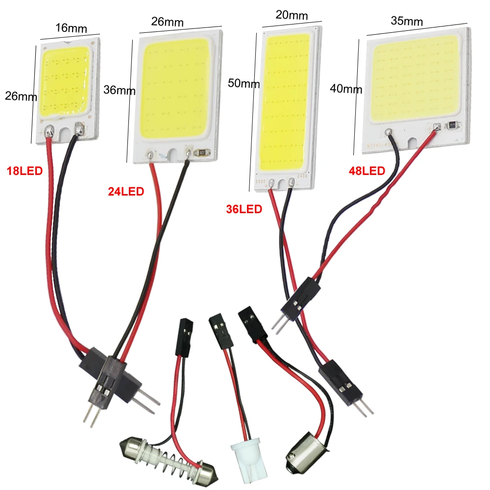 

2pcs T10 W5W 18/24/36/48 SMD COB LED BA9S festoon Adapter 12V White Light Car LED Vehicle Panel Lamp Auto Interior Reading Lamp