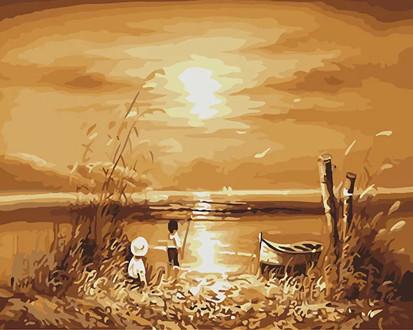 Beach sunset Landscape Painting by Numbers Diy Oil Canvas Wall Art Coloring By Digital Home Decor | Дом и сад