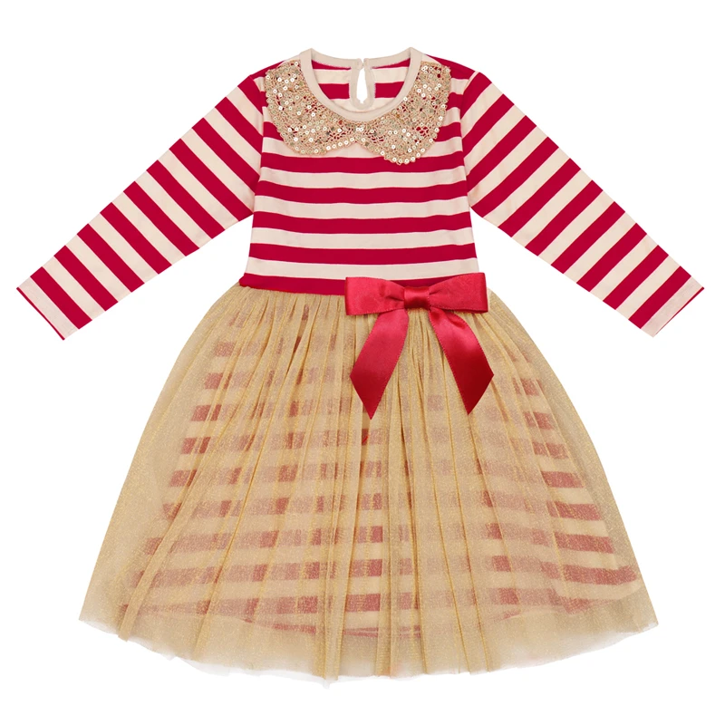 

Cute Baby Kids Dresses for Girls Winter Autumn Long Sleeve Pleated Dress Princess Party Bow Tie Tulle Splice Sequin Girls Dress