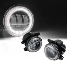 2PCS 4Inch 30W Aluminum alloy Round LED Fog Lights 6000K White Halo Ring DRL Off Road Fog Lamps For Jeep Wrangler Grand Cherokee 4 round rgb led fog lights drl angel eye halo ring bluetooth phone auto drl car light lamp for jeep wrangler off road suv