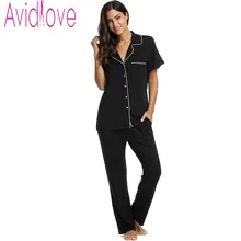 Avidlove Stylish Women Cotton Pajama Sleep & Lounge Cloth Casual Solid Soft Sleepwear Turn-down Collar Short Sleeve Nightgown