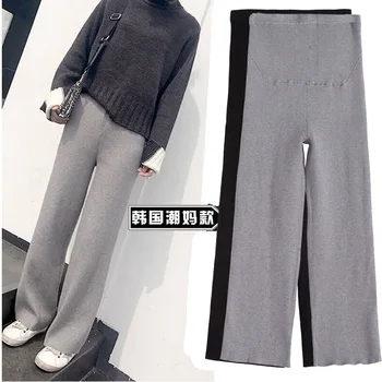 

Winter Maternity Loose Pants cropped Trousers For Pregnant Women Elastic Waist Belly Knitted Pants Clothes H471