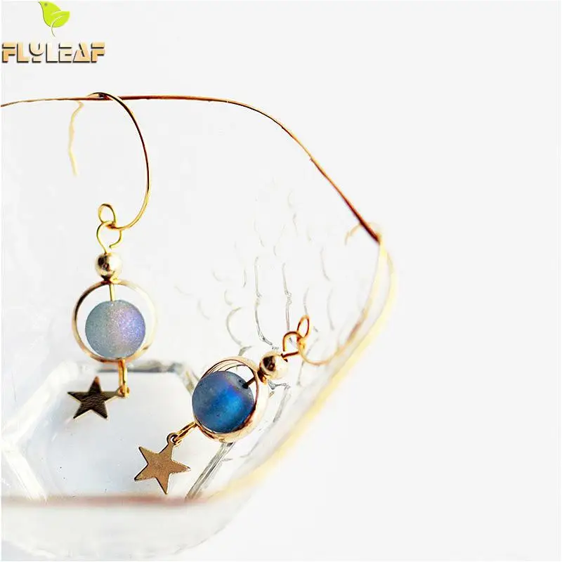 

Flyleaf 925 Sterling Silver Drop Earrings For Women Colored Frosted Bead Star Drop Earings Fashion Jewelry Gold Ins Style Party