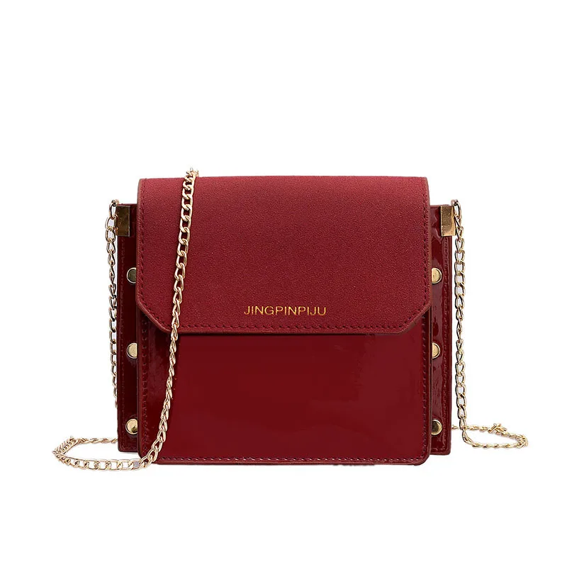 

2019 Bags Women Small Chain Shoulder Bags Women Patent Leather With Matte Pu Leather Female Crossbody Bag