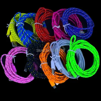 

500pcs 2M 6FT Fabric woven nylon Braided Micro cable Accessory Bundles For Samsung HTC Blackberry LG