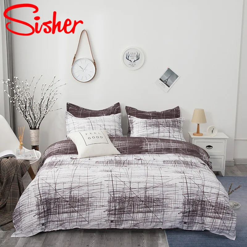 Sisher Nordic Simple Line Print Bedding Set Bedroom Decoration