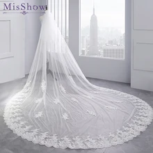 3.5 Meter White Ivory Cathedral Wedding Veils Long Lace Edge Bridal Veil two layer veil comb Wedding Accessories velo novia 2019