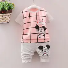 Hot 2016 Newborn Baby Boy Clothes Sets Cartoon Mickey Casual Kids Minions Suits Infant Girl Children Clothing 2pcs T Shirt+pant