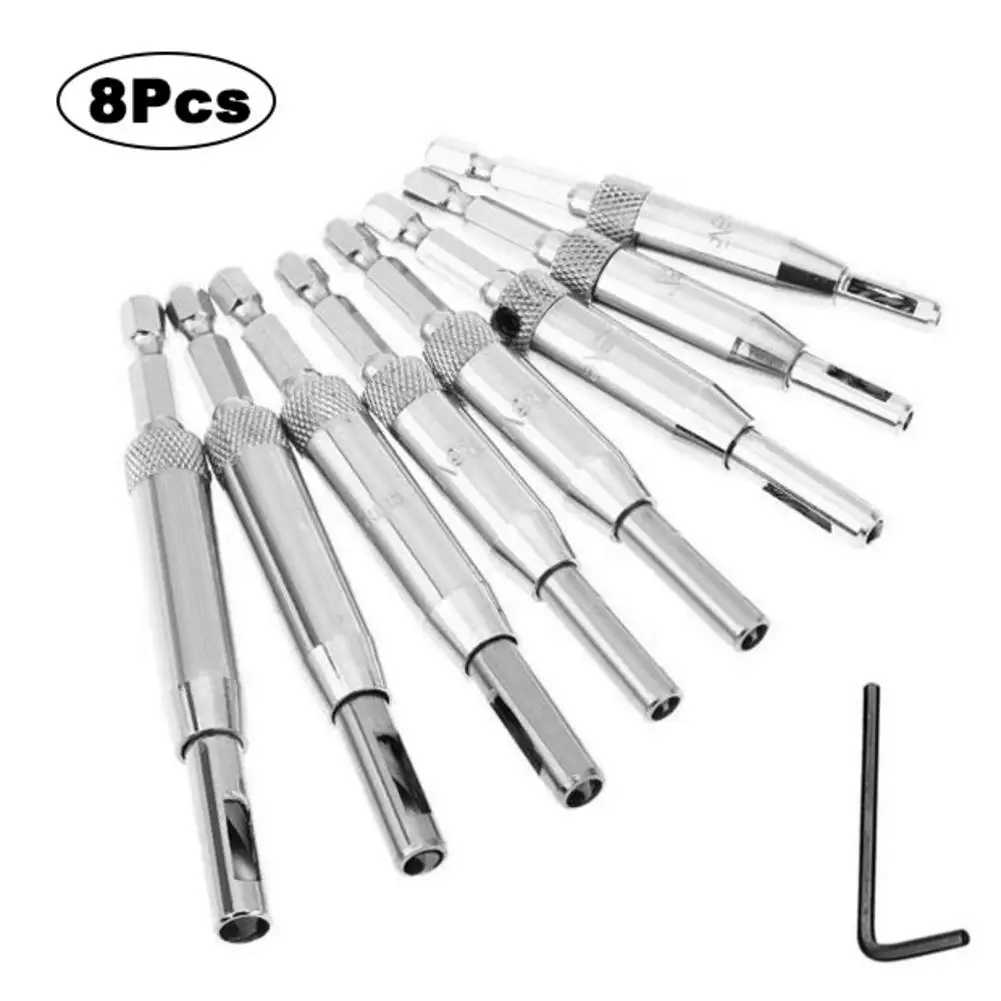 Door Window Hinge Center Drill Bit Set Hole Opener Hole Punch Hexagon Drill Bit Positioning Shape Hole Kit 17PCS/set - Цвет: Silver