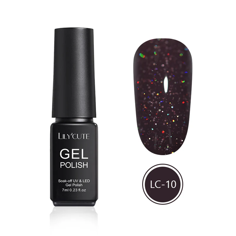 LILYCUTE 7ml Nail Glitter UV Gel Polish Shiny Grey Purple Colors Soak Off Long Lasting UV 4