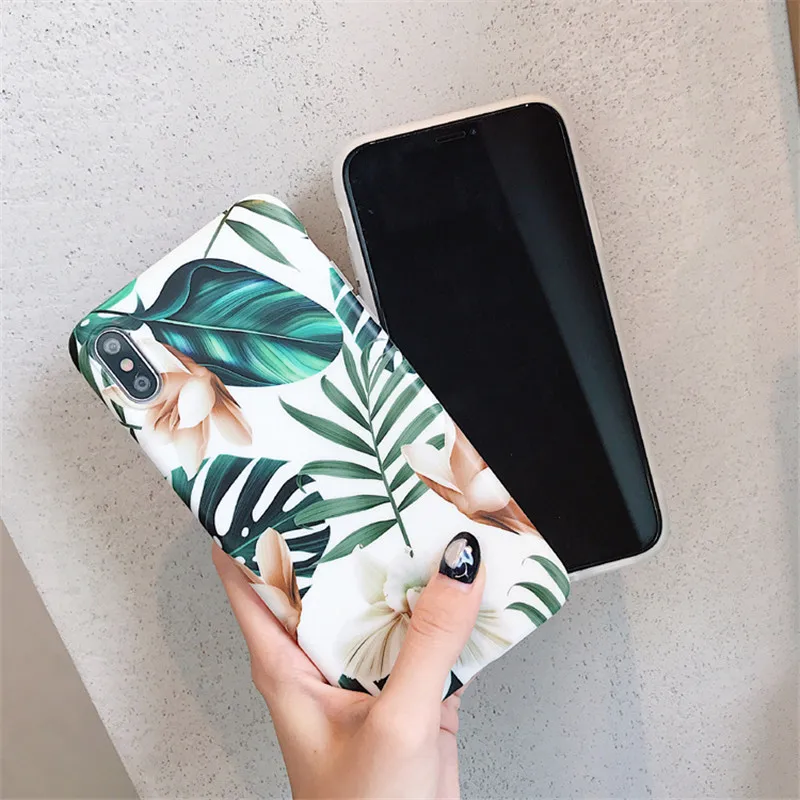 Art Flowers Leaf Phone Case For iPhone XS Max XR X Fashion IMD Soft Retro Floral Leaves Case For iPhone 7 8 6 6S Plus Back Cover