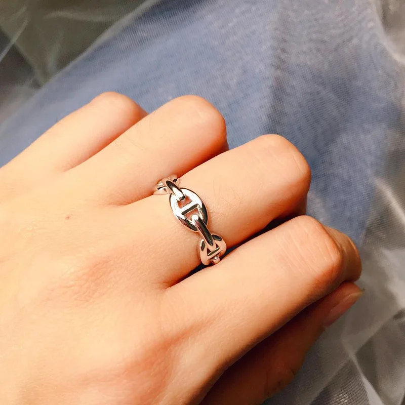 

Top Quality Pig Nose Shape Buckle Chain Ring For Women Silver Gold Color Cuff Free Knuckle Rings Fashion Jewelry