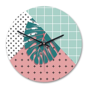

Green Leaf Plant Wall Clock Creative Frameless Silent Watches Nordic Fresh Personality Living Room Kitchen Decorative Wall Clo