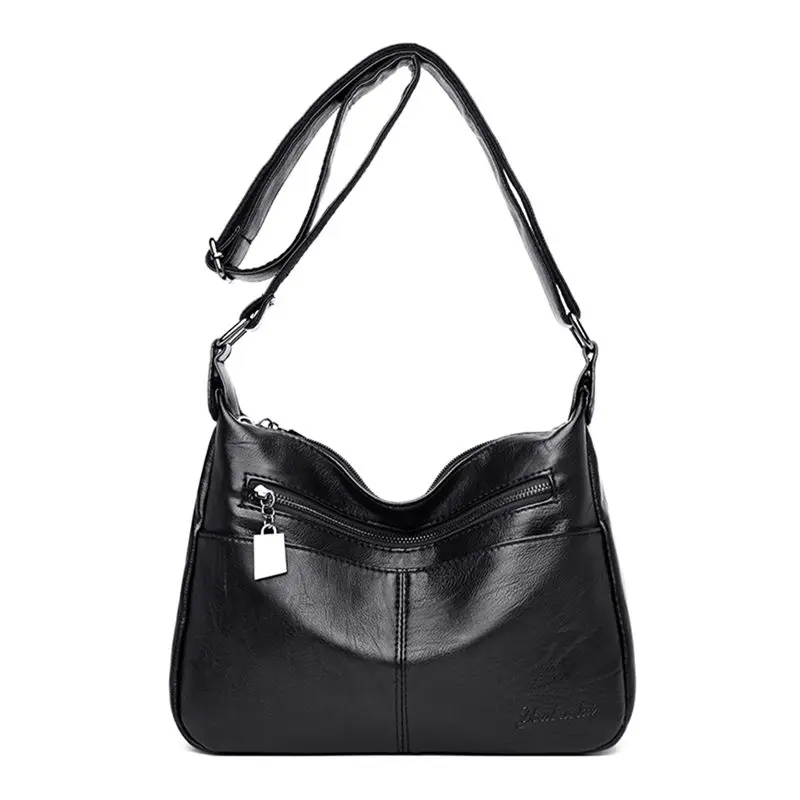 New Multi-Pocket Leather Luxury Handbags Women Bags Designer Handbags High Quality Crossbody Bags For Women Sac A Main Bolsas - Цвет: Black