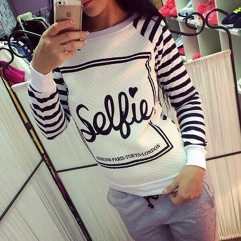 

Free Shipping Casual Women Striped Printed Sweatshirt Hoodies Sudaderads Tracksuits Pullover Hoody Sweater Plus Size Women