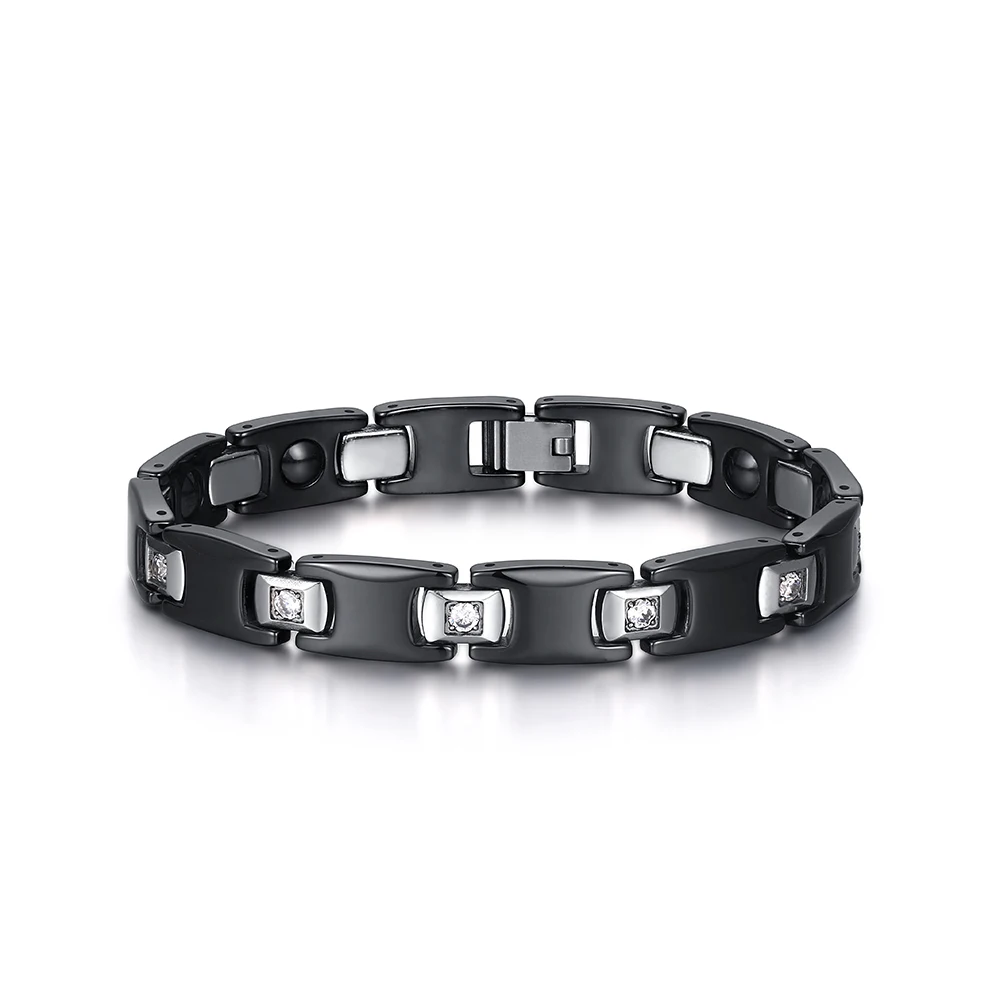 

Mature Elegant Black Ceramic Bracelet Interval Cubic Zircon High Quality Stainless Steel Germanium Element Ceramic Men Bracelets