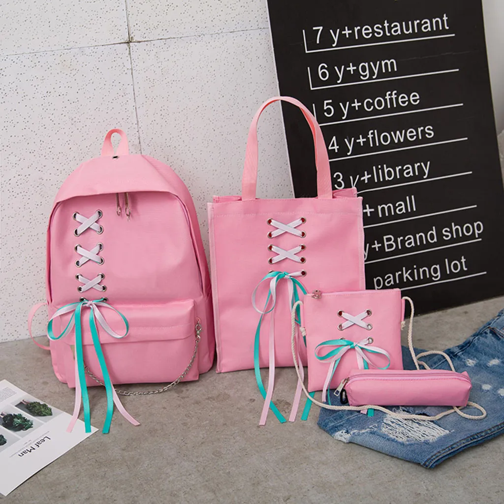 Aelicy Колледж на шнуровке школьная сумка для подростков, для мальчиков и девочек, Для женщин холст 4 шт./компл. школьные рюкзаки рюкзак сумка через плечо