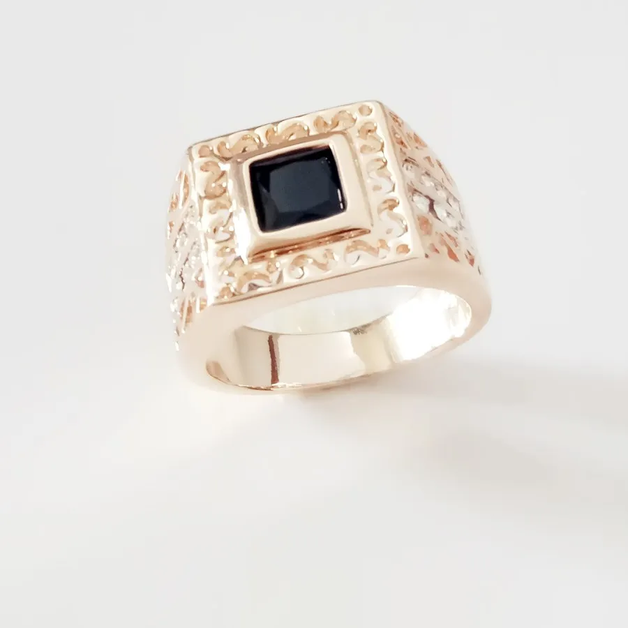 

Plus Size 9-13 Vintage 12MM Wide Rings For Men 585 Pink Gold Color Black Cubic Zircon Rings Man Fashionable Ornaments