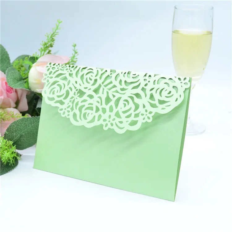 Мятно зеленый лазер вырезать Свадебный тройного сложения пригласительная карта