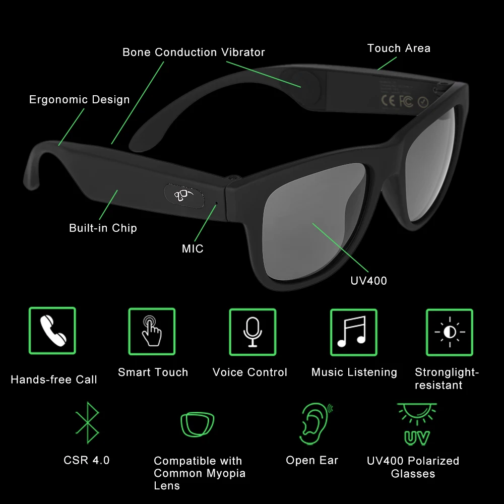 G1 поляризованные очки солнцезащитные очки CSR8635 Bluetooth костная проводимость гарнитура SmartTouch стерео музыка наушники беспроводные наушники с микрофоном черный