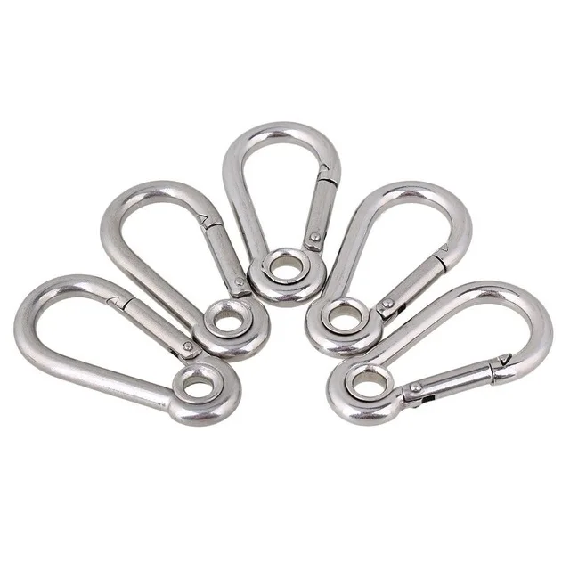 

5Pcs 60mm M6 Snap Hook Eyelet Link Silver 304 Stainless Steel Carabiner Spring Camping Climbing Secure Lock