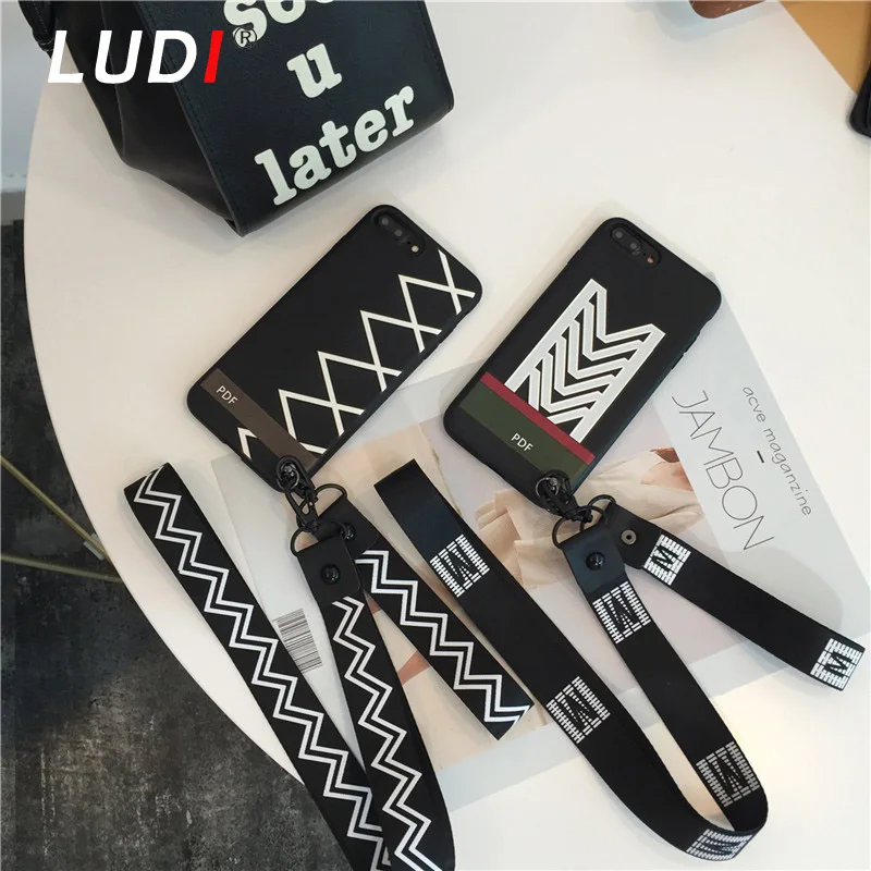 

LUDI Korean 3D Geometric Lines Case for iPhone X 8 7 7plus Soft TPU Wrist Strap & Neck Strap Cover for iPhone 6 6Plus 6s 6sPlus