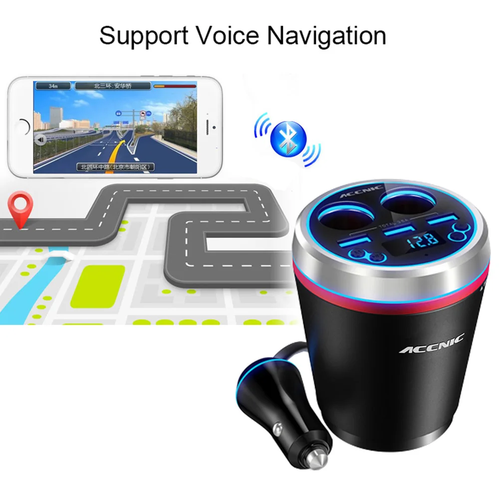 Fm передатчик Bluetooth Автомобильный музыкальный плеер с 3 USB Автомобильное зарядное