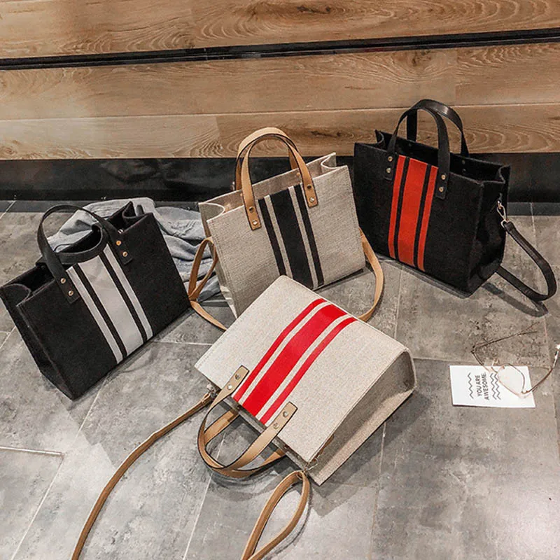 Women Patchwork Handbag INS Popular Female Holiday Canvas Bag Large Lady Korean Shopping Shoulder Bag Beach Fashion Bolsa SS7336 (4)