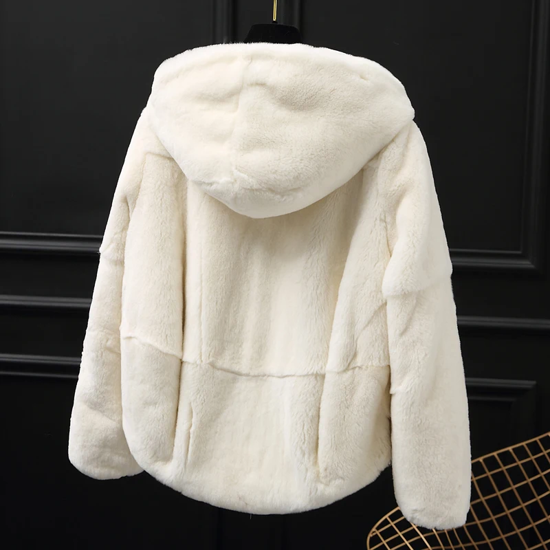 

2019 new winter fashion women's Rex Rabbit fur coat whole hooded