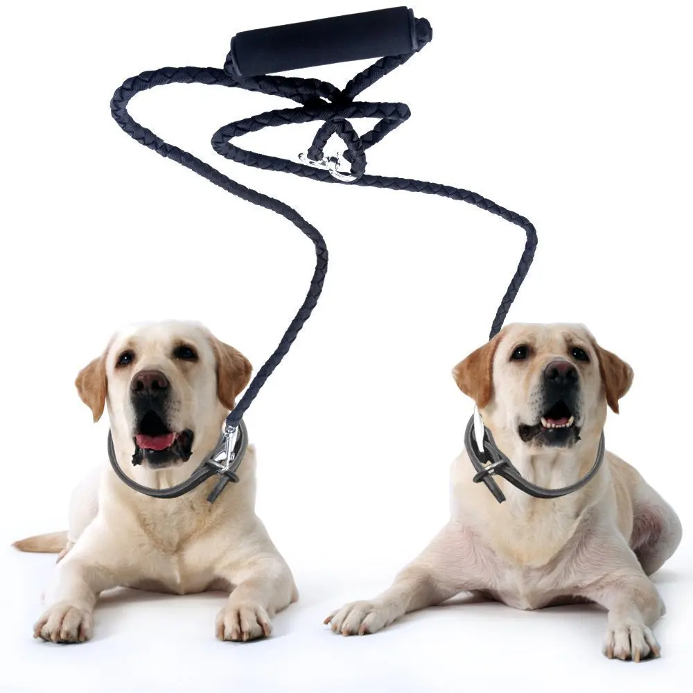 2 Way Leather Dog Couple Leash No Tangle Double Lead Splitter for Twin 2 Dogs