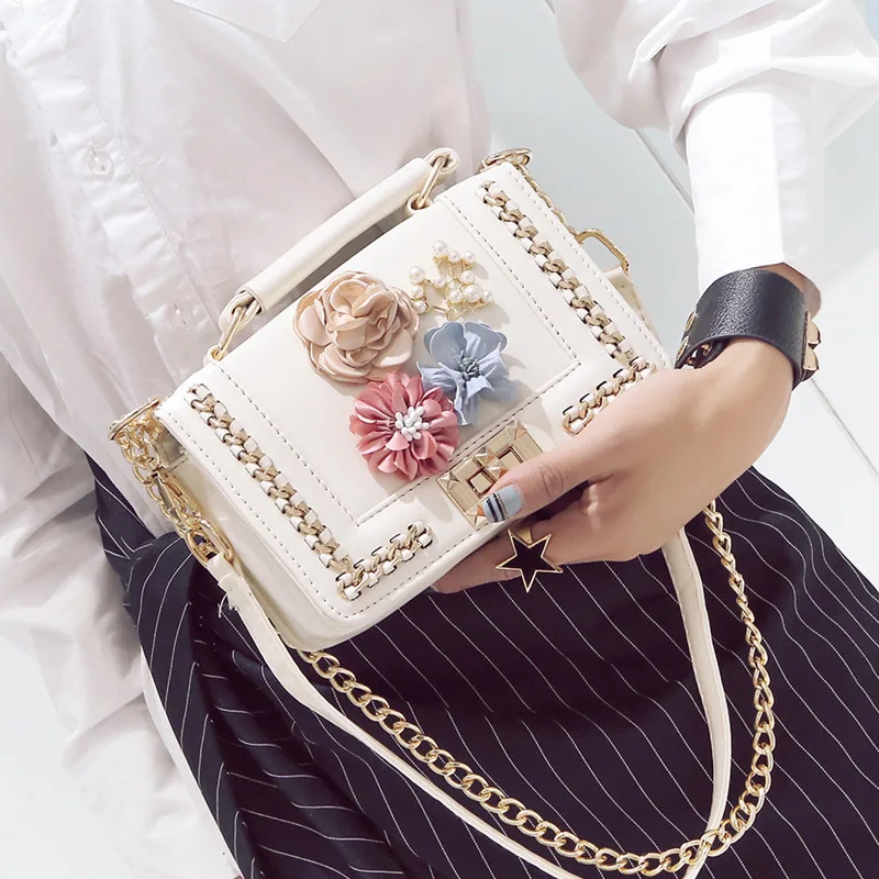 

2018 Female Brand Hand Bag Woman Messenger Bags Lady Flower chain Women Fashion Leather Shoulder Bag Girl Crossbody Bags