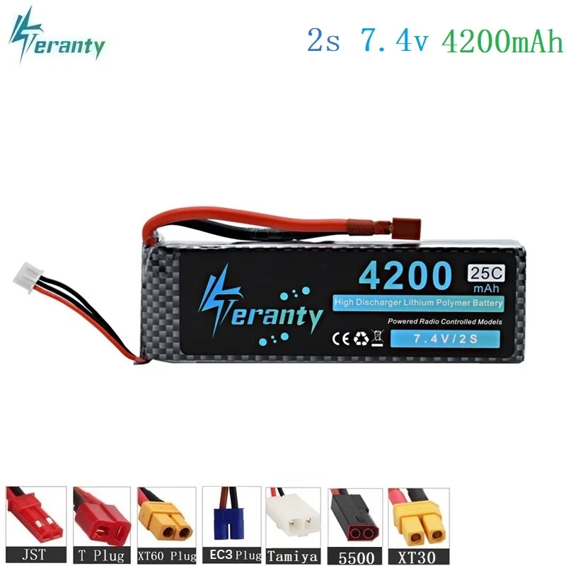 Высокая мощность 7,4 V 4200mAh 25C 2S LiPo батарея для RC самолета вертолета автомобиля лодки 2S 4200 mah 7,4 V Lipo батарея с T/XT60 вилкой