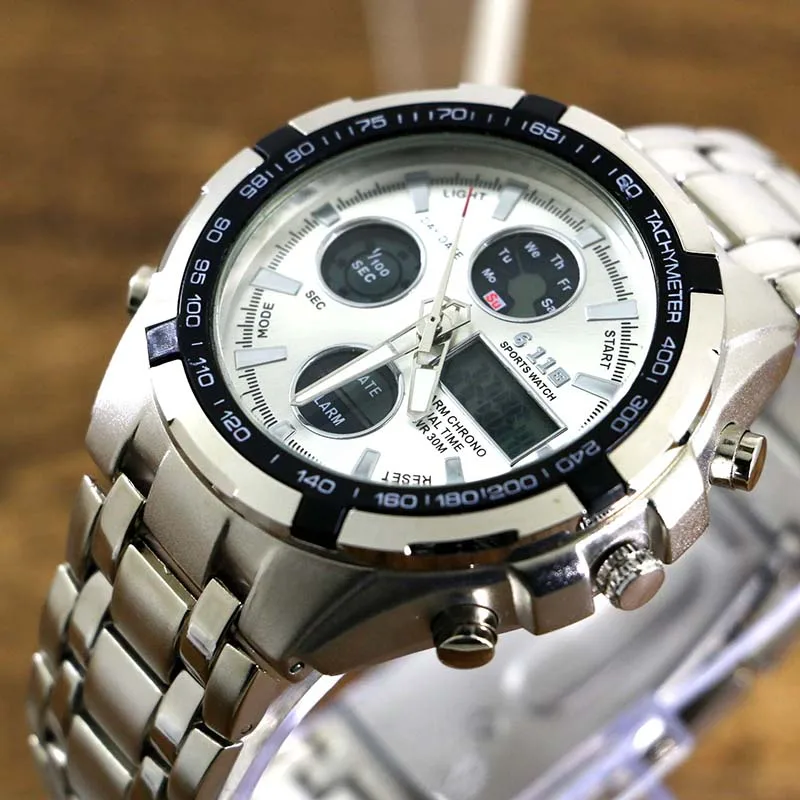 Najtaniej Męskie zegarki najwyższej jakości zegarek cyfrowy mężczyźni zegarki wojskowe pełny stalowy podwójny wyświetlacz zegarki na rękę Relogio Masculino