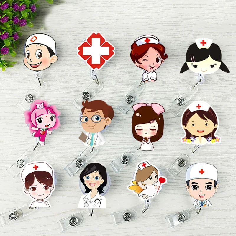 

1Pc Unisex Lanyard ID Card Badge Holder Retractable Reels Cartoon Cute Student Nurse Doctors Name Tag Card Office Supplies