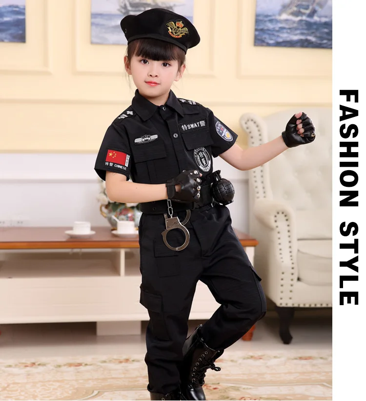 Костюм Полицейского для мальчиков; Детский костюм для костюмированной вечеринки; Униформа армейской полиции; комплект одежды с длинными рукавами; униформа для боевых выступлений