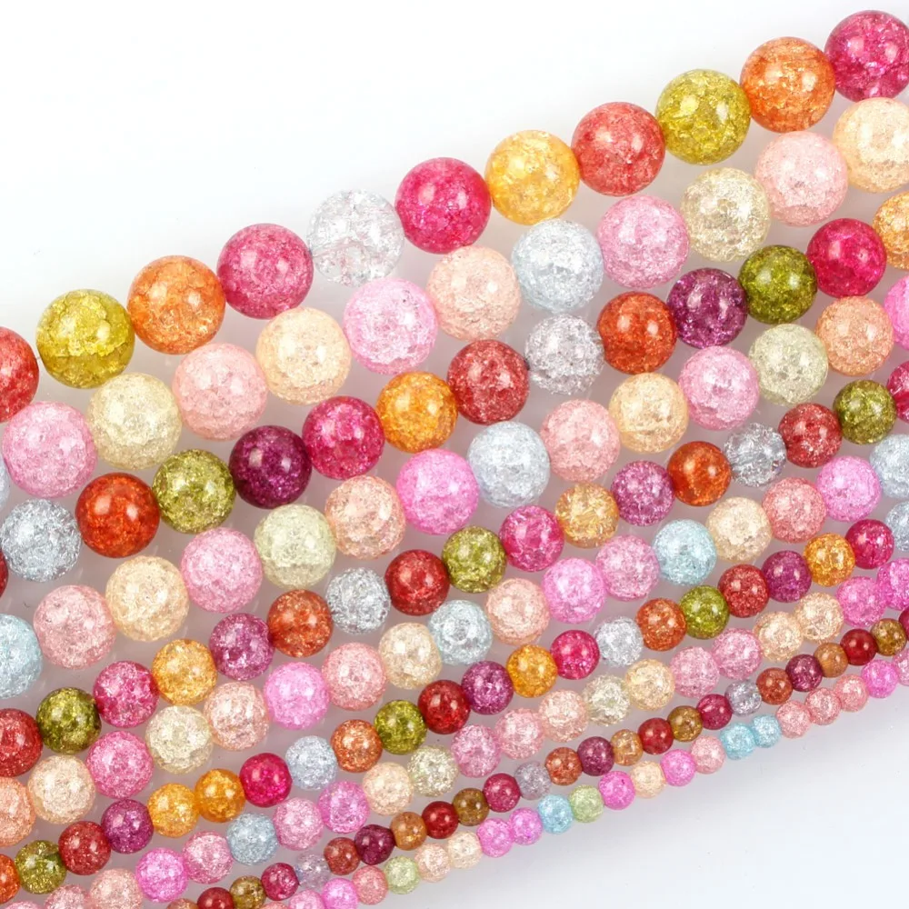 

15"Strand Colorful Smooth/Matte Round Cracked Crystal Stone Beads Loose Spacer Beads For Jewelry Making Bracelet Neck 6-12mm